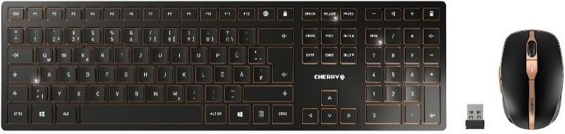 CHERRY DW 9000 SLIM - Tastatur-und-Maus-Set - kabellos - 2,4 GHz, Bluetooth 4,0 - Englisch (USA) mit EURO-Symbol - Schwarz, Bronze (JD-9000EU-2) (B-Ware)