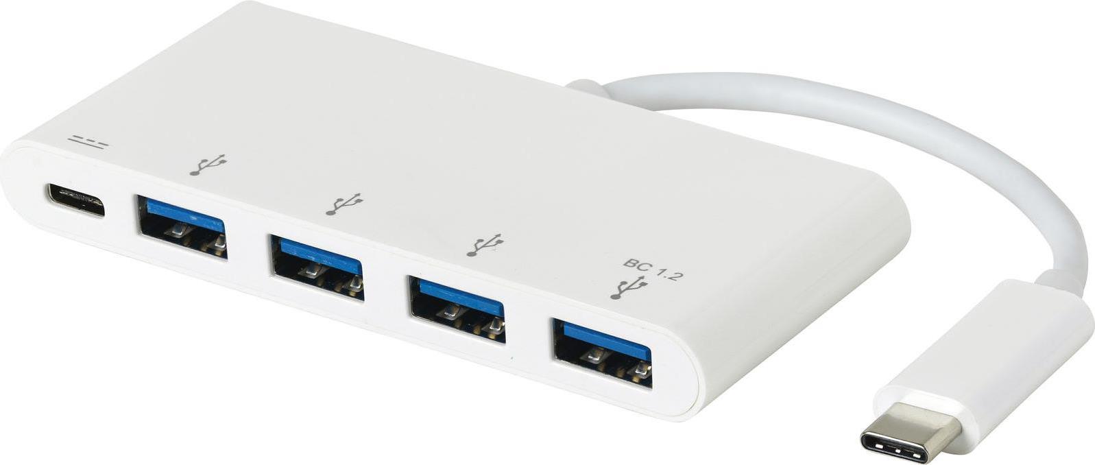 eSTUFF ES623007WH hub di interfaccia USB 3.2 Gen 1 [3.1 Gen 1] Type-C 5000 Mbit/s Bianco (USB-C Charging Hub - 4 x USB3.0 ports