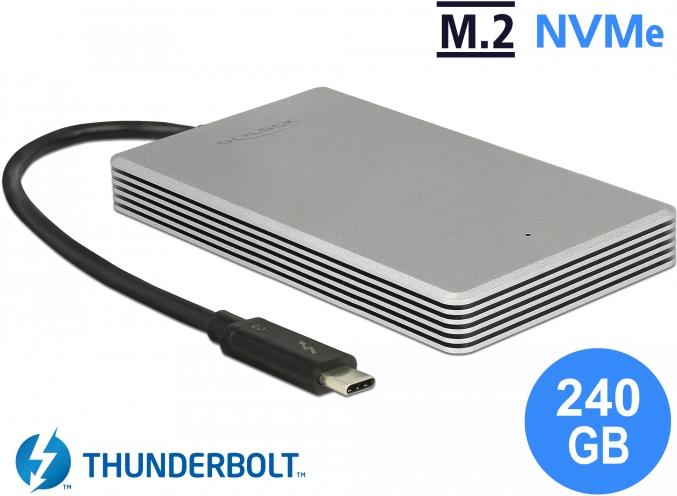 DeLOCK - SSD - 240GB - extern (tragbar) - M.2 - Thunderbolt 3 (USB-C Steckverbinder) - Silber (54000) DeLOCK - SSD - 240GB - extern (tragbar) - M.2 - Thunderbolt 3 (USB-C Steckverbinder) - Silber (54000)