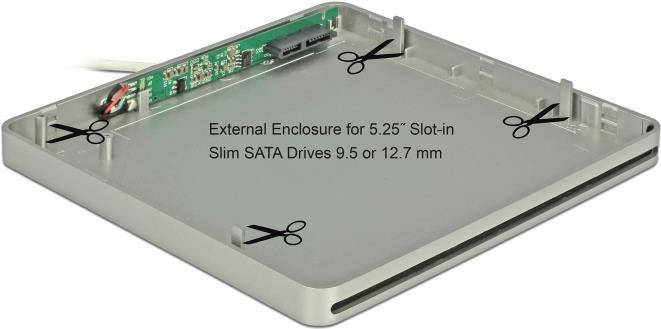 Delock Alloggiamento esterno per unità SATA Slim-in da 5,25" da 9,5/12,7 mm a USB Type-C maschio argento