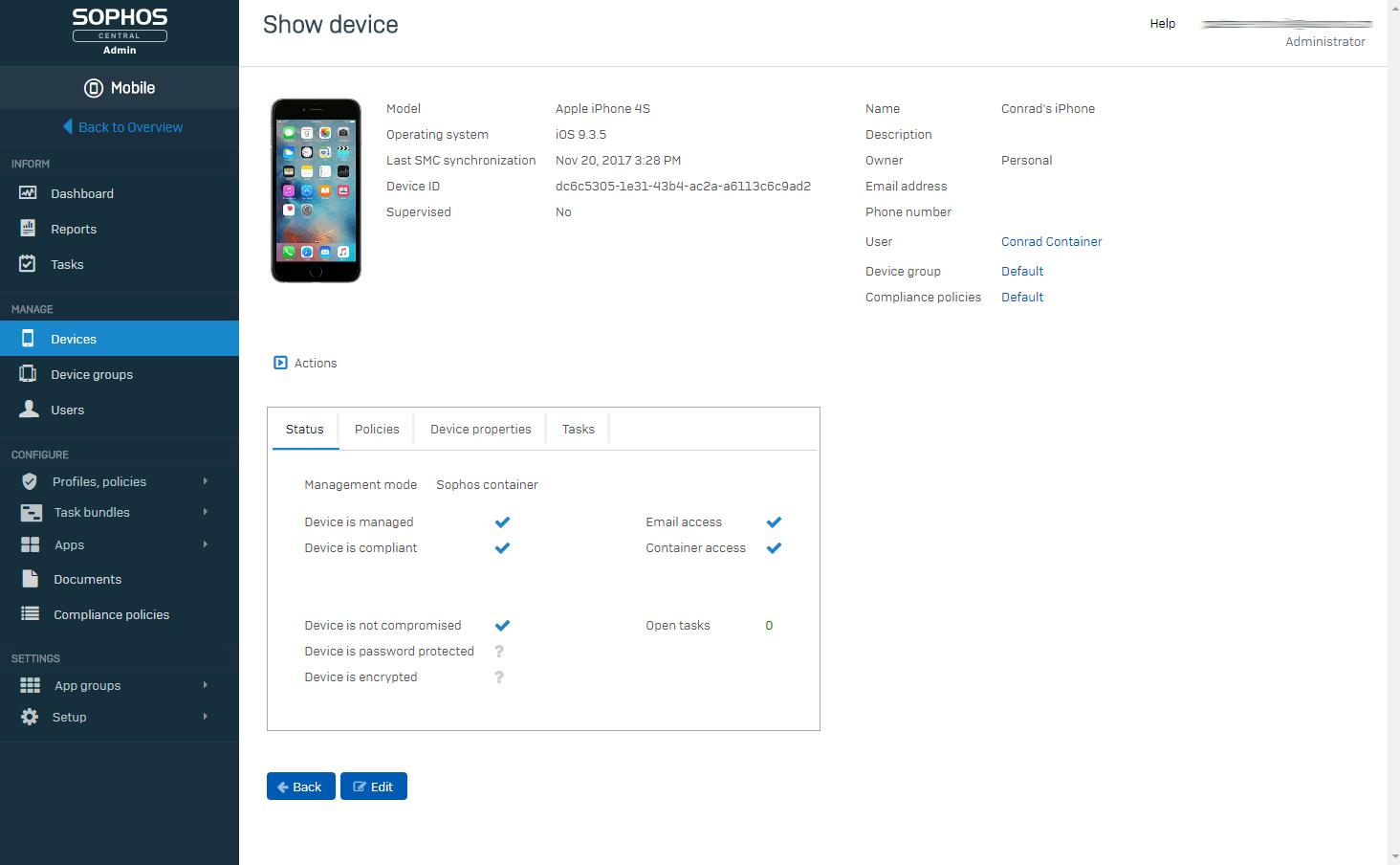 Sophos Mobile Control Advanced - Abonnement-Lizenz (1 Jahr) - 1 Benutzer - Volumen - 2000-4999 Lizenzen - Pocket PC, Android, iOS, Windows Phone (MCAL1CSAA)