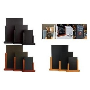 Securit Tischaufsteller ELEGANT, groß, teak mit Kreideoberfläche, abnehmbarer Holz-Sockel, beidseitig - 1 Stück (ELE-TE-LA)