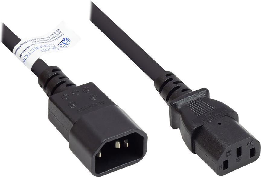 Kaltgeräteverlängerung C14 (gerade) an C13 (gerade), schwarz, 0,75 mm², 1 m, Good Connections® (P1430-S010)