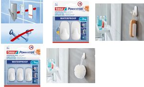 tesa Powerstrips gancio IMPERMEABILE Grande plastica bianco adatto per l'incollaggio su piastrelle vetro ecc. anche per - 1 pez