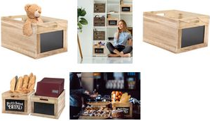 Securit Holzbox Tablecaddy, mit 2 Kreidetafelflächen an den kurzen Seiten, aus Paulownia-Holz, stabil, lackiert, - 1 Stück (CR-CB)