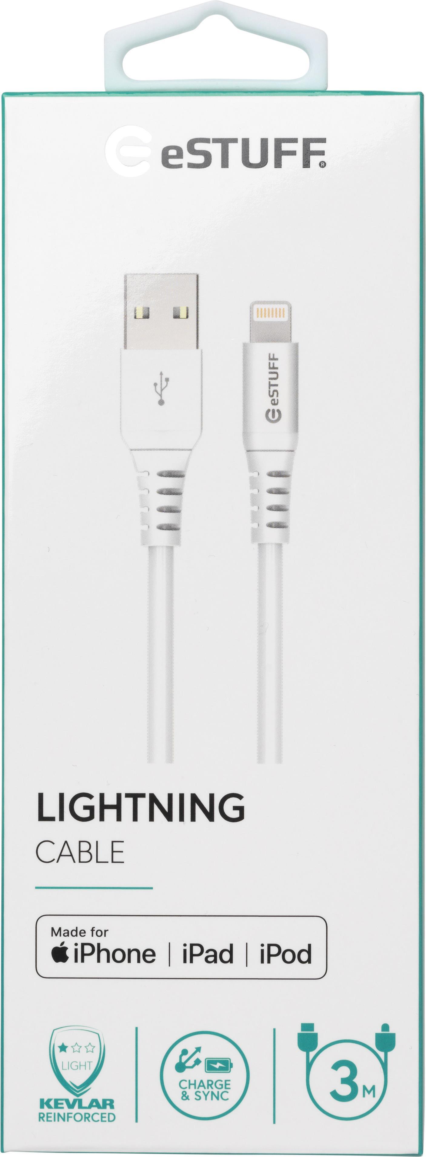 eSTUFF ES601304 cavo Lightning 3 m Bianco (Lightning Cable MFI 3m Whit - 8Pin Lightning - USB A Male - for Apple devices [C89 C