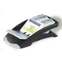DURABLE Visitenkartenkartei VISIFIX desk VEGAS, schwarz aus Kunststoff, inkl. 100 Visitenkartenhüllen (72 x 104 mm) (2413-01)