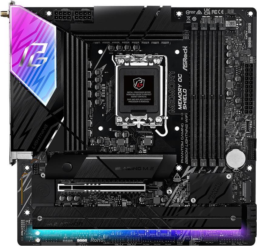 ASRock B860M Lightning WiFi PHANTOM GAMING Intel 1851 Socket Motherboard Micro-ATX 4x DDR5 Slots 4x M.2 Sockets 2x USB-C Port F