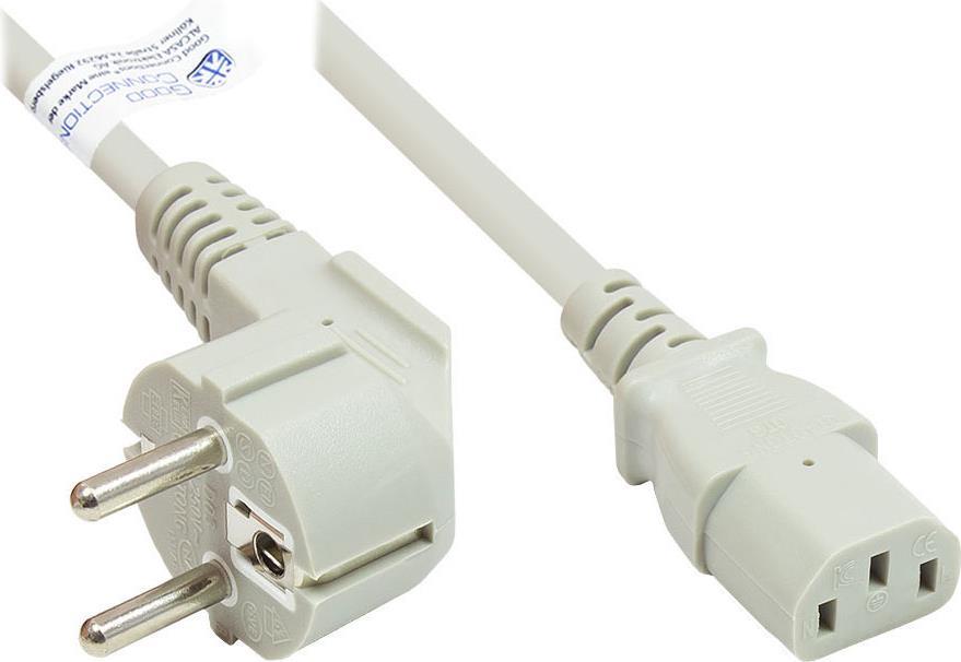 Netzkabel Schutzkontakt-Stecker Typ E+F (CEE 7/7, gewinkelt) an C13 (gerade), grau, 0,75 mm², 0,5 m, Good Connections® (P0130-GR005)