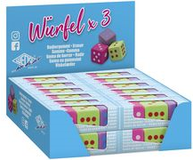 WEDO Kautschuk-Radierer Würfel, 3er Set, 24er Display Set bestehend aus 3 Würfen sortiert in violett, pink & grün, - 24 Stück (5994599)