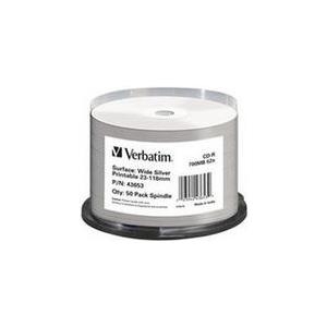 Verbatim - 50 x CD-R - 700MB (80 Min) 52x - Wide Silver - mit Tintenstrahldrucker bedruckbare Oberfläche - Spindel - Speichermedium (43653)