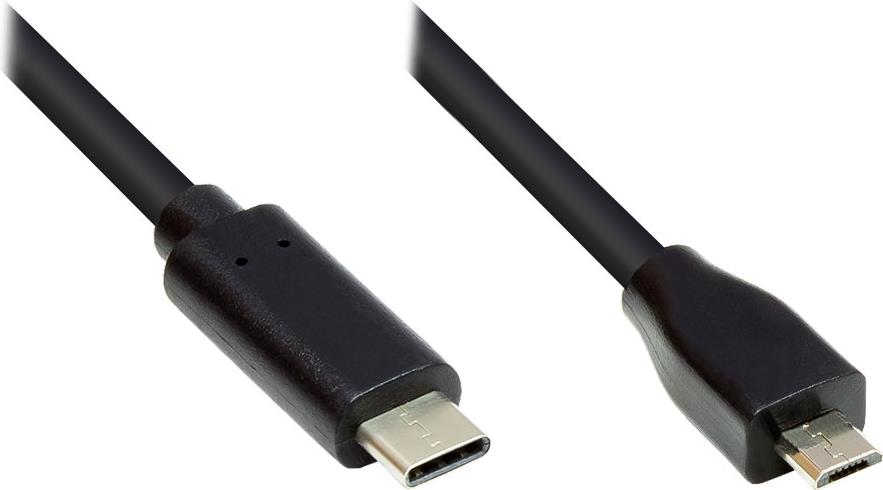 Anschlusskabel USB 2.0, USB-C Stecker an USB 2.0 Micro B Stecker, CU, schwarz, 2m, Good Connections® (GC-M0123)
