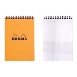 RHODIA Spiralnotizblock No. 16, DIN A5, kariert, orange Maße 148 x 210 mm, mit Kopfspirale, 80 g/qm, 5x5 mm Raster, - 1 Stück (16500C)