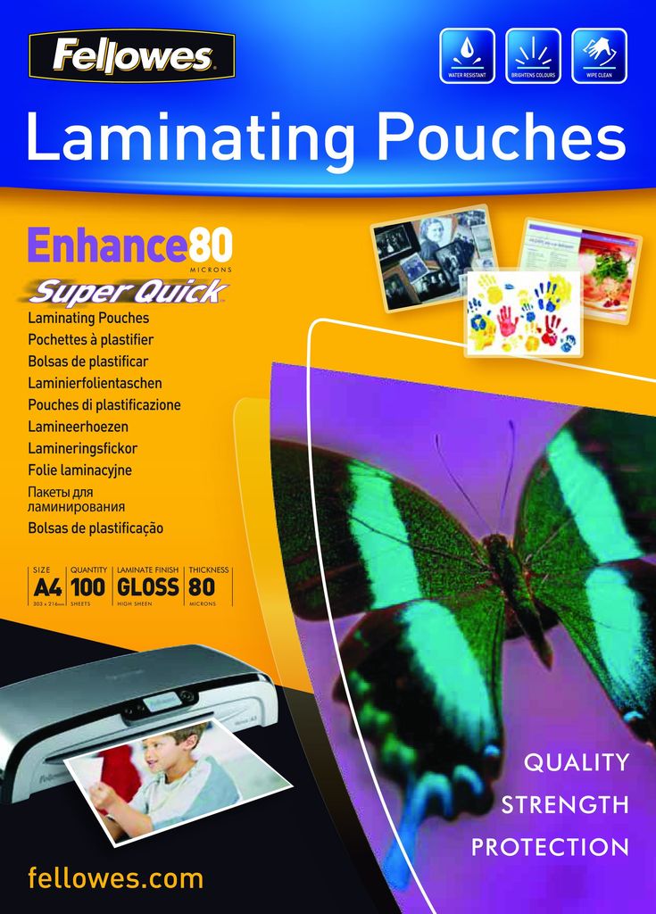 FELLOWES POCHETTES SUPERQUICK BRILLANTES A4 80 MICRONS - PACK DE 100