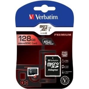 Verbatim Premium - Flash-Speicherkarte (SD-Adapter inbegriffen) - 128GB - UHS Class 1 / Class10 - 300x - microSDXC UHS-I (44085)