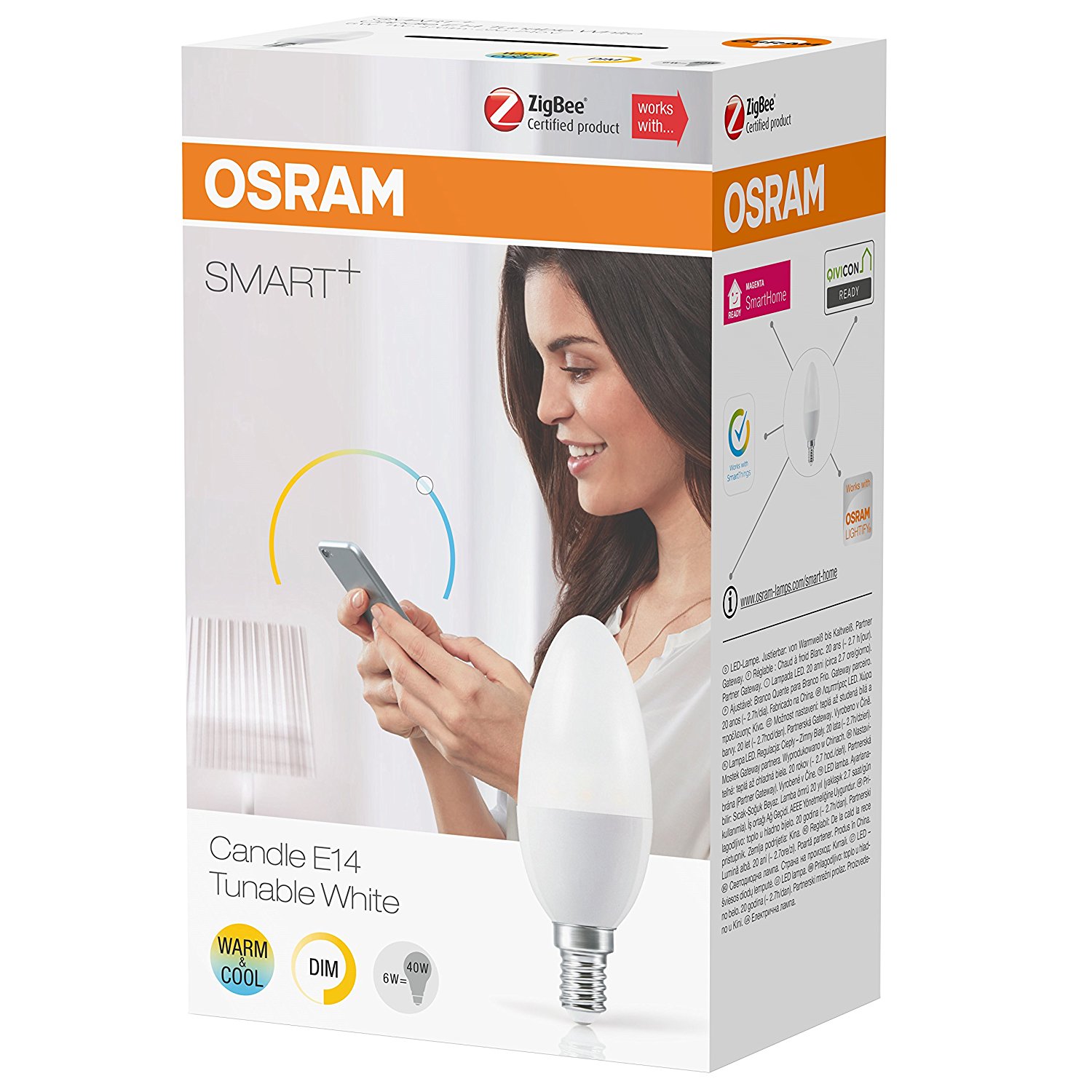 Osram Smart+ LED ZigBee Lampe - mit E14 Sockel - Warmweiß bis Tageslicht (2000-6500K) - dimmbar - Alexa kompatibel - Energieklasse A+ (4058075032682)