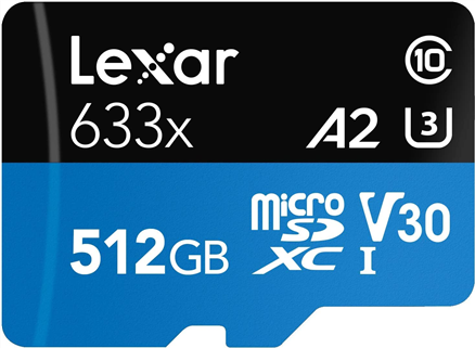 Lexar 633x 512 GB MicroSDXC UHS-I Classe 10 (512GB Lexar microSDXC UHS-I High Speed with Adapter Class 10)