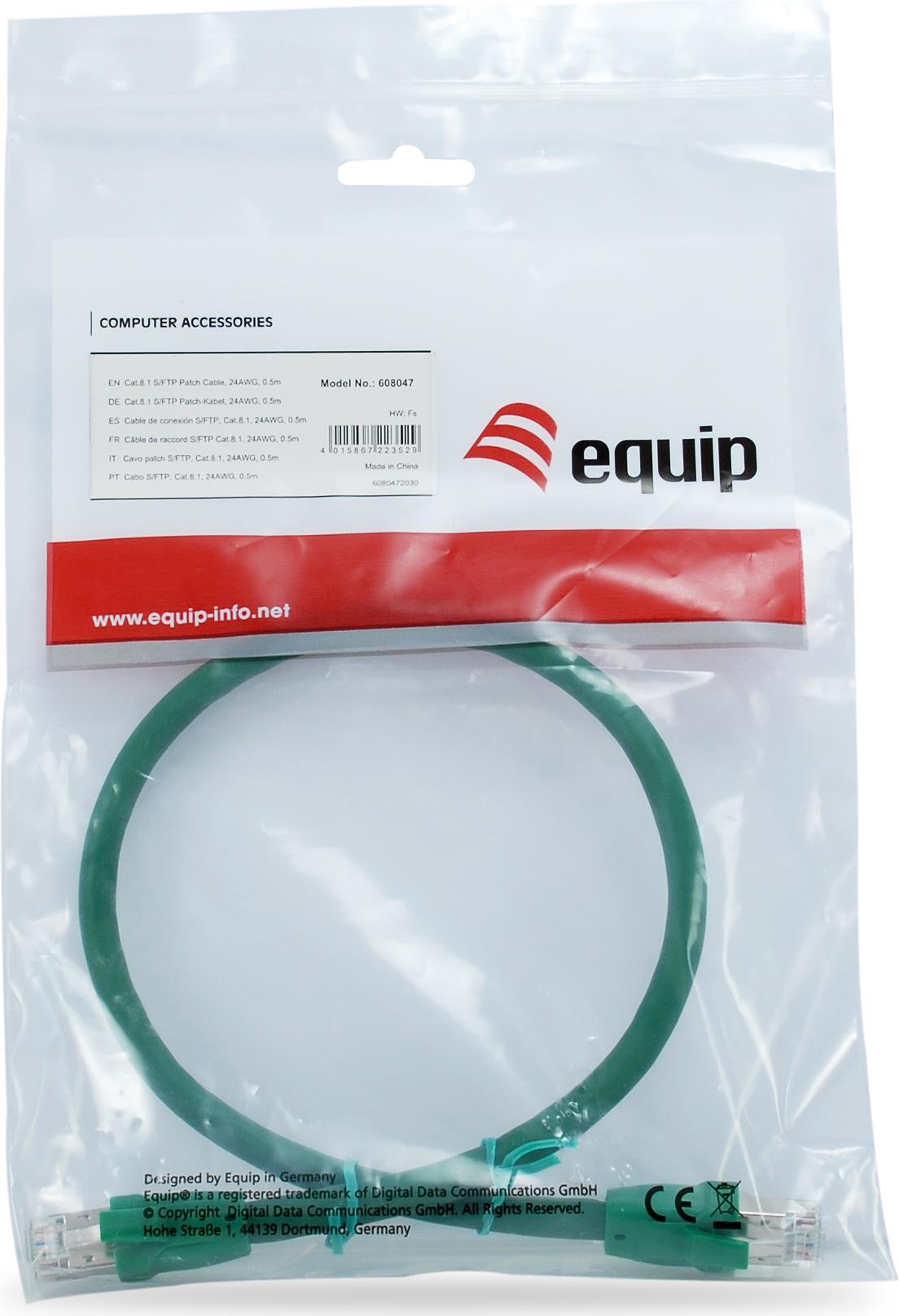 equip - cavo patch - da RJ-45 (M) a RJ-45 (M) - 50 cm - S/FTP - CAT 8.1 - senza alogeni - verde