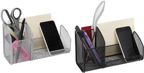 ALBA Stifteköcher MESHTRI M, Drahtmetall, 3-Fächer, grau aus Drahtmetall, mit 3-Fächern, Maße: (B)210 x (T)100 x - 1 Stück (MESHTRI M)