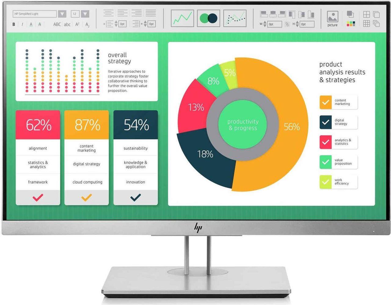 HP EliteDisplay E223 - LED-Monitor - 54.6 cm (21.5) - 1920 x 1080 Full HD (1080p) - IPS - 250 cd/m² - 1000:1 - 5 ms - HDMI, VGA, DisplayPort - Sonderposten