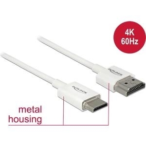 DeLOCK Slim High Quality - HDMI mit Ethernetkabel - mini HDMI (M) bis HDMI (M) - 1,0m - dreifach abgeschirmtes Twisted-Pair-Kabel - weiß - 4K Unterstützung (85142)