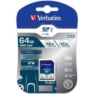 Verbatim PRO - Flash-Speicherkarte - 64GB - UHS Class 3 / Class10 - 300x/600x - SDXC UHS-I (47022)