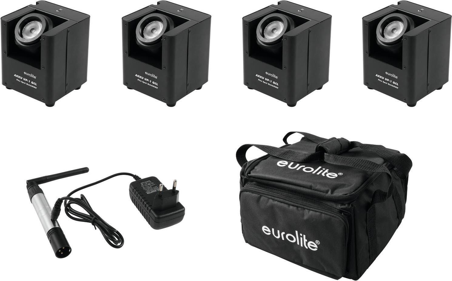 EUROLITE Set 4x AKKU UP-1 + SB-4 Soft-Bag + QuickDMX Funksender (20000267)