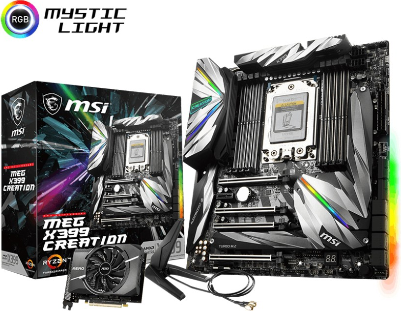 MSI MEG X399 CREATION - Motherboard - Erweitertes ATX - Socket TR4 - AMD X399 - USB 3.1 Gen 1, USB-C Gen2, USB-C Gen1 - Bluetooth, 2 x Gigabit LAN, Wi-Fi - HD Audio (8-Kanal) MSI MEG X399 CREATION - Motherboard - Erweitertes ATX - Socket TR4 - AMD X399 - USB 3.1 Gen 1, USB-C Gen2, USB-C Gen1 - Bluetooth, 2 x Gigabit LAN, Wi-Fi - HD Audio (8-Kanal)
