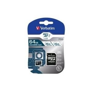 Verbatim PRO - Flash-Speicherkarte (SD-Adapter inbegriffen) - 64 GB - UHS Class 3 / Class10 - 300x/600x - microSDXC UHS-I