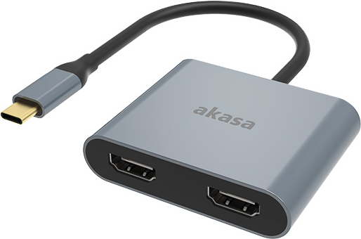 Akasa AK-CBCA26-18BK adattatore grafico USB Alluminio (Akasa AK-CBCA26-18BK USB Type-C to Dual HDMI MST Adapter, 4K@60Hz Single