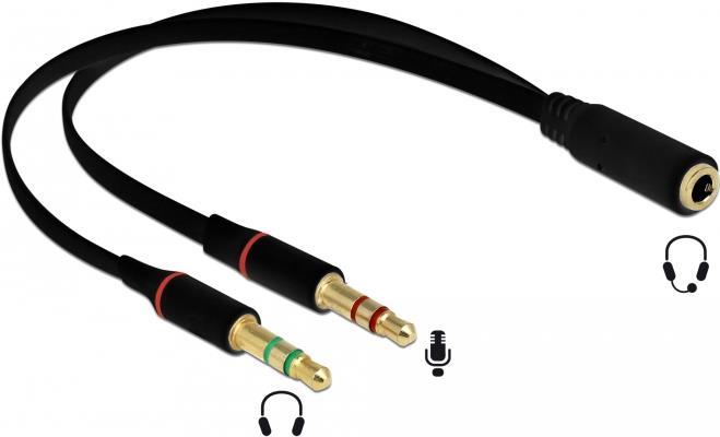 DeLOCK - Headsetadapter - 4-poliger Mini-Stecker (W) bis Stereo Mini-Klinkenstecker (M) - 20 cm - Schwarz