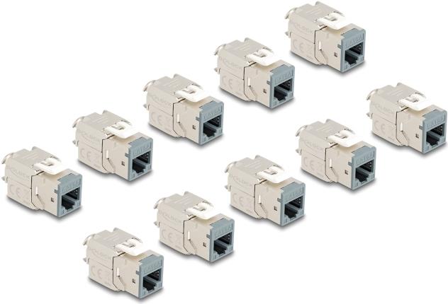 Delock Modulo Keystone presa RJ45 su LSA Cat.6A set grigio senza attrezzi da 10 pezzi