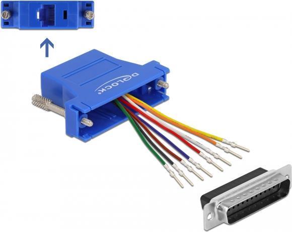 Adattatore Delock Kit di montaggio D-Sub da 25 pin maschio a RJ45 femmina blu