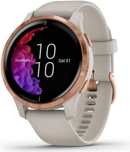 Garmin Venu - Schwarz - Sportuhr mit Band - Silikon - sandfarben - Bandgröße 125-190 mm - Anzeige 3 cm (1.2) - Bluetooth, Wi-Fi, NFC, ANT+ - 46.3 g (010-02173-22)