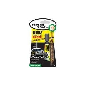 UHU Alleskleber SUPER Strong & Safe, 7 g Kraftkleber, nachkorrigierbar, hält Vibrationen und - 1 Stück (039710)