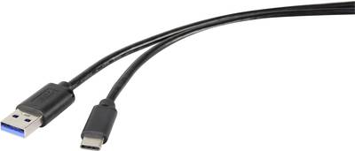 Renkforce USB 3.1 (Gen 1) Kabel [1x USB 3.1 Stecker A? - 1x USB-C Stecker] 3 m Schwarz (RF-3357366)
