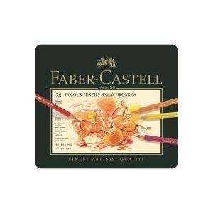 FABER-CASTELL Buntstifte POLYCHROMOS, 24er Metalletui für Künstler, rund, wisch- und wasserfeste Ölkreidemine (110024)