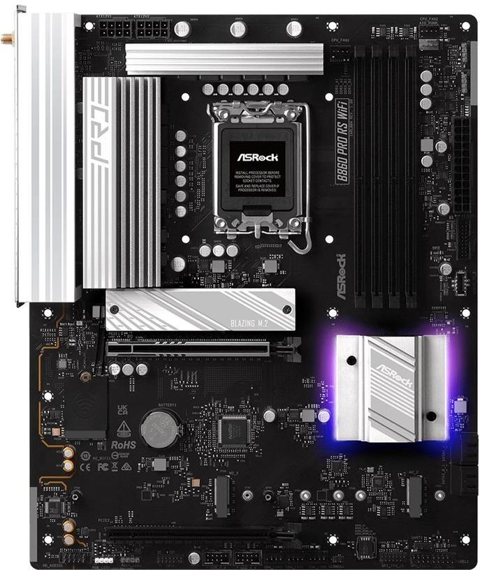 ASRock B860 Pro RS WiFi Intel 1851 Socket Motherboard ATX 4x DDR5 Slots 3x M.2 Sockets 2x USB-C Port Fitted I/O Shield 2.5GbE L