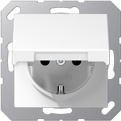 JUNG A 1520 BFKIKL WW. Buchsen-Typ: CEE 7/3. Produktfarbe: Weiß, Material: Thermoplast, Internationale Schutzart (IP-Code): IP44. Eingangsspannung: 250 V, Stromstärke (maximal): 16 A (A1520BFKIKLWW)