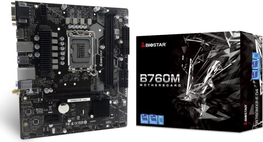 MB BIOSTAR B760MX2-E D4 LGA1700 (RAPTOR LAKE) 2DDR4 VGA+HDMI+DVI PCIE , 4*SATA,M.2, mATX