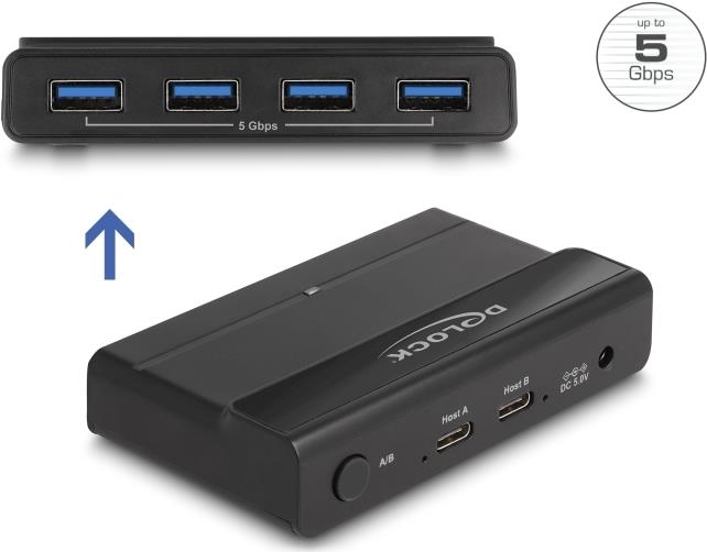 Delock Switch USB 5 Gbps per 4 dispositivi e 2 host