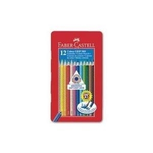 FABER-CASTELL Buntstifte COLOUR GRIP 2001, 12er Metalletui dreieckig, farbig lackiert, mit Soft-Grip-Zone, Länge: 175mm (112413)