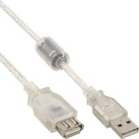 InLine® USB 2.0 Verlängerung, St/Bu Typ A, transparent, mit Ferritkern, 1m (34610Q)
