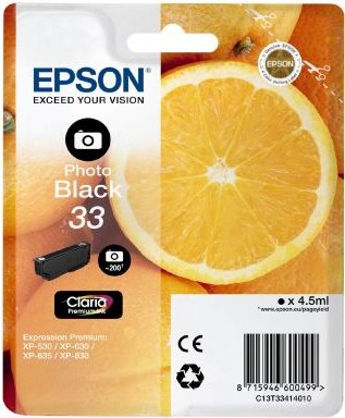 ORIGINAL Epson Cartuccia d'inchiostro Nero (Foto) C13T33414012 33 200 Seiten 45ml per circa 200 foto