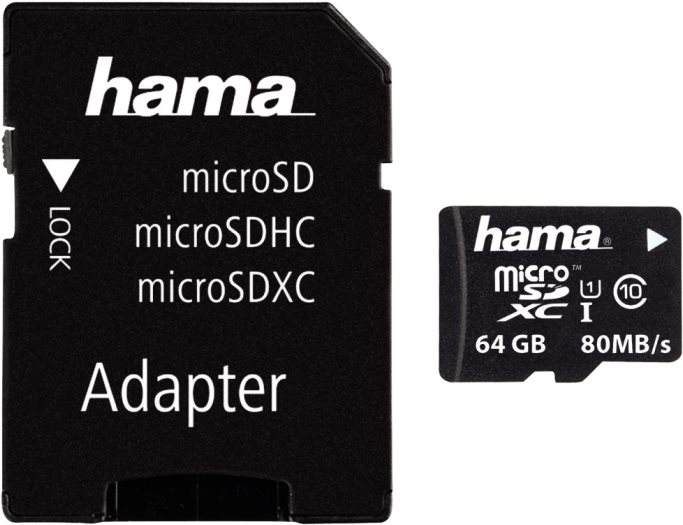 Hama 64GB MicroSDHC Card with SD Adapter, Class 10 UHS-I, Up to 80MB/s