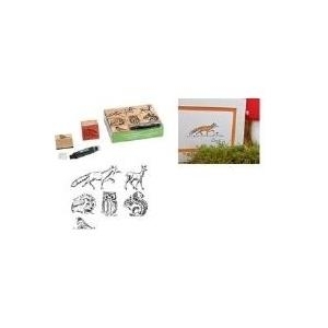 HEYDA Motivstempel-Set Waldtiere, aus Holz, 6-teilig inkl. Stempelkissen in braun und schwarz, je 1 x Motiv - 1 Stück (204888695)