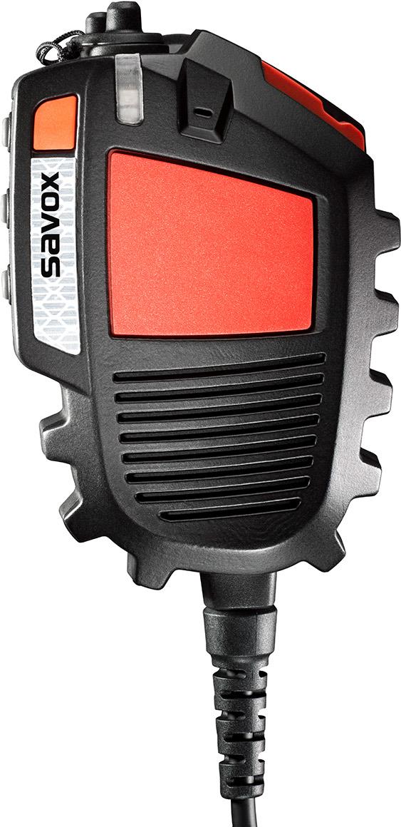 Savox XG C-C1/SP2 Lautsprecher-Mikrofon, schwarz, mit 5-pol. QR-5 & 3,5 mm Buchse mit Wendelkabel und Stecker für Sepura STP, mit 2 PTT (vorn& oben), Notruf-, Lautstärke-, Lautsprecher-Ein-Tasten, LED,IP67, 5-polige Savox QR-5 Buchse für Headsets der