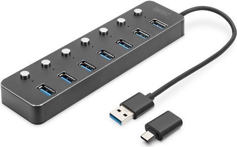 DIGITUS Hub USB 3.0, 7 porte, attivabile, alloggiamento in alluminio