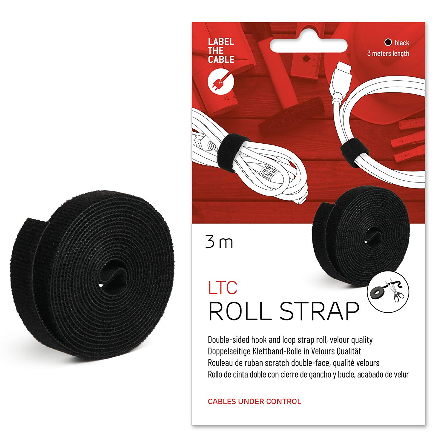 LABEL THE CABLE LTC ROLL - Klettband - Schwarz (LTC 1210 ROLL BK)
