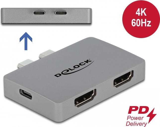 Delock Doppio adattatore HDMI con 4K 60 Hz e PD 3.0 per MacBook